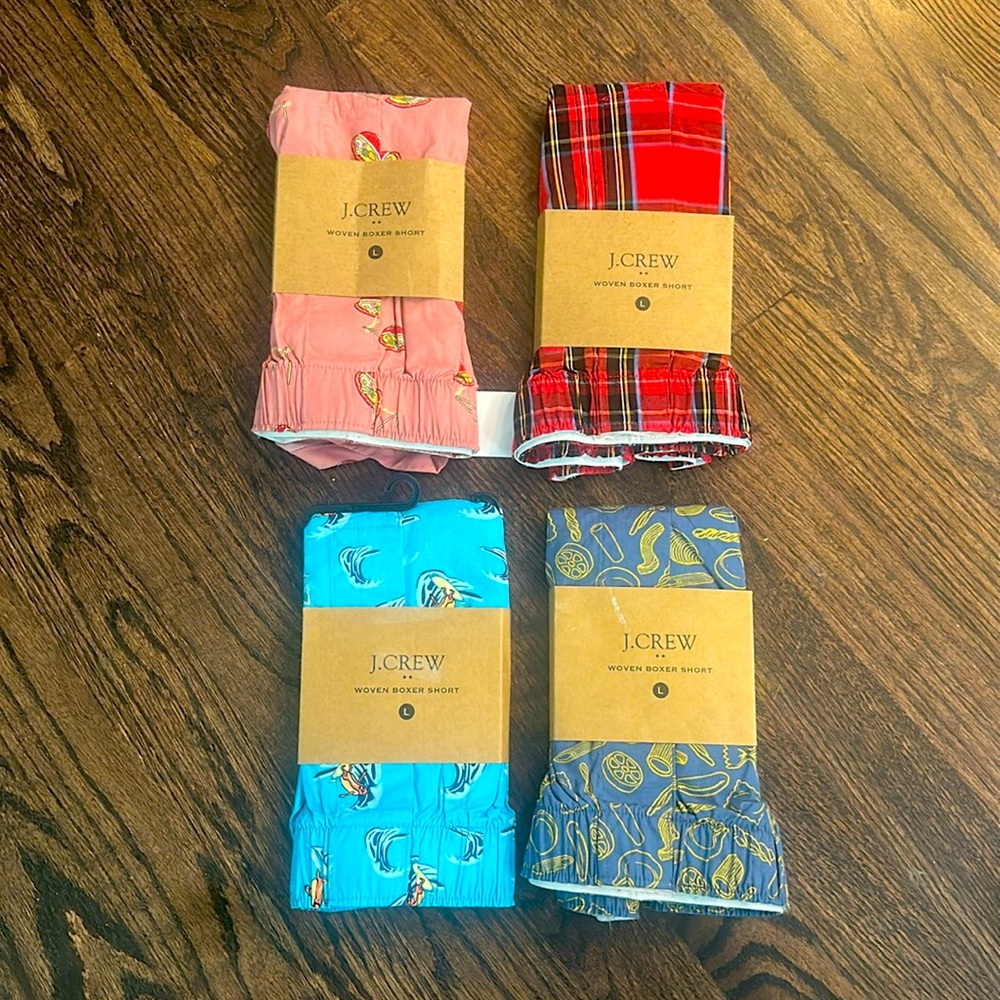 J.Crew Woven Boxer Shorts set of four - Blue, Pink, Navy, red all NWT